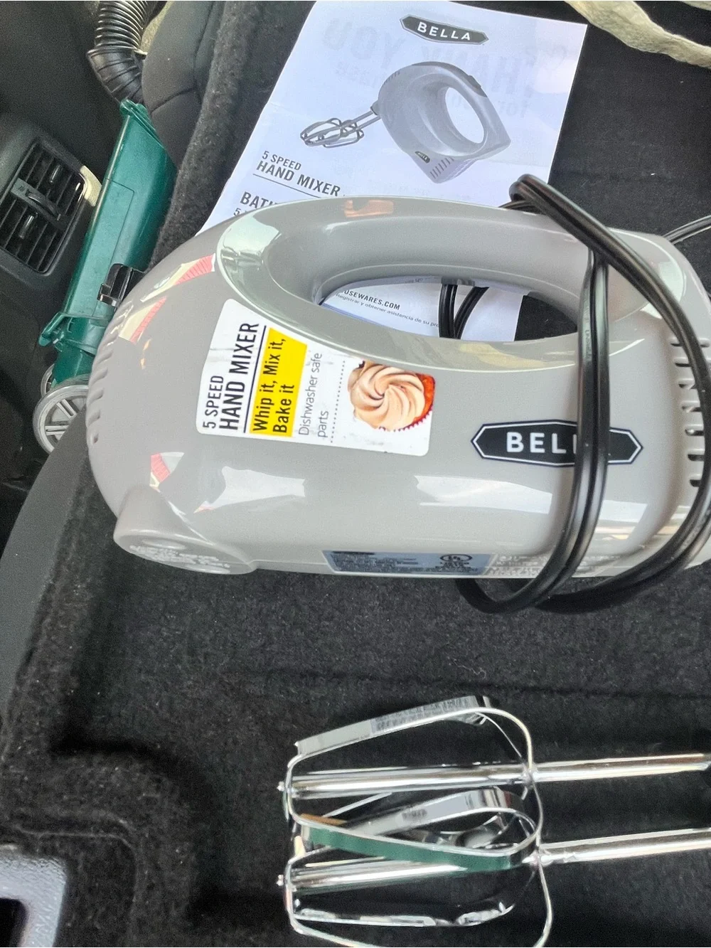 Bella 5-Speed New Hand Mixer in Gray with Stainless Beaters in Box